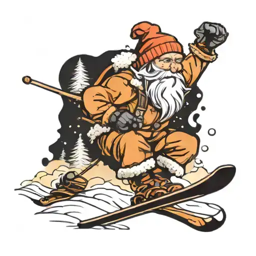 old man skiing scene tattoo design idea