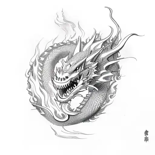 dragon rising from fire tattoo design idea