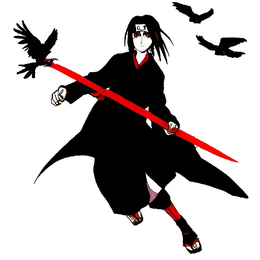 Itachi Uchiha with crows and Sharingan  tattoo design idea
