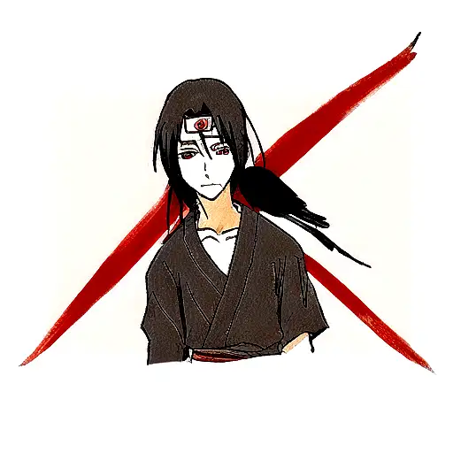 Itachi Uchiha with crows and Sharingan in background  tattoo design idea