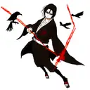Itachi Uchiha with crows and Sharingan  tattoo design idea