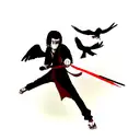Itachi Uchiha with crows and Sharingan in background  tattoo design idea