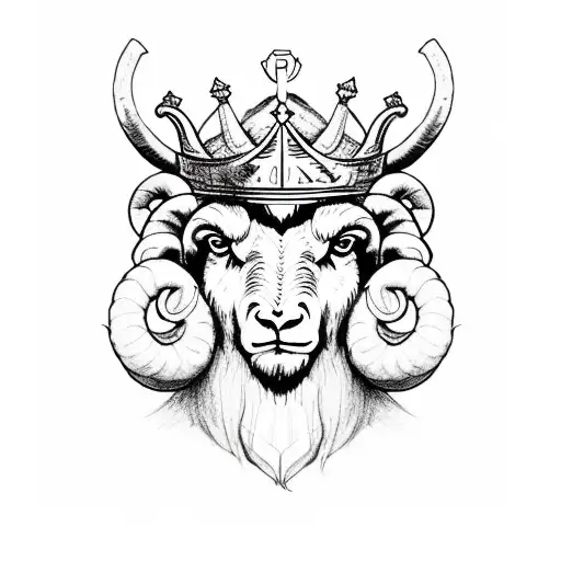 aries boy ram with half a prince crown tattoo design idea