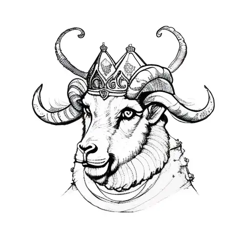 aries boy ram with a prince crown tattoo design idea