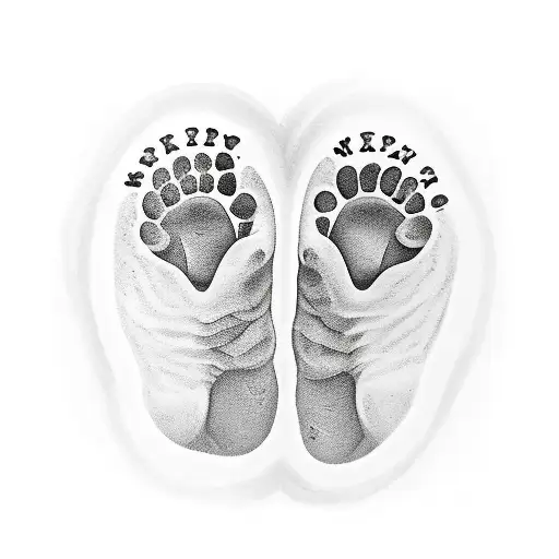 baby feet prints in a heart shape with the name noah under it and the date 10•30•2023 tattoo design idea