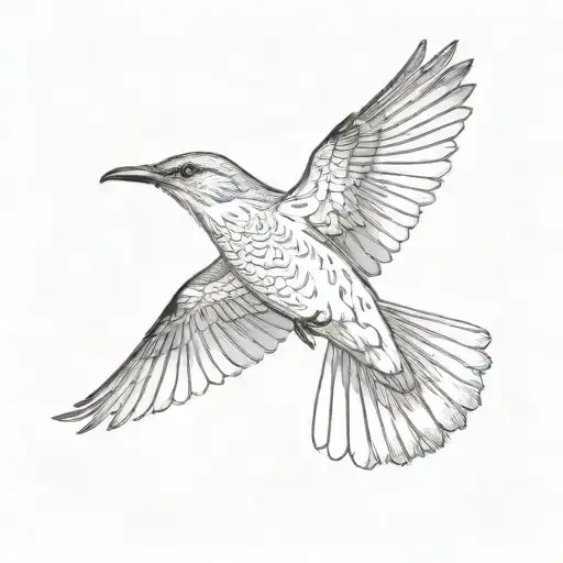 A mockingbird flying with its wings out  tattoo design idea