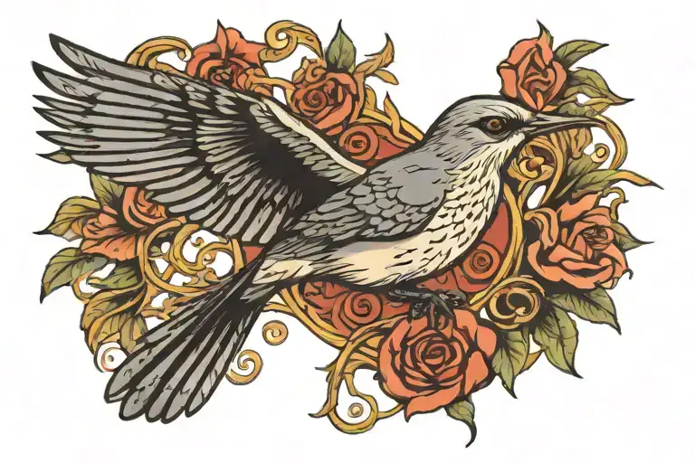 A Mockingbird Flying  tattoo design idea
