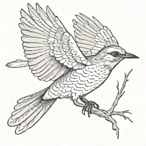 A mockingbird flying with its wings out  tattoo design idea