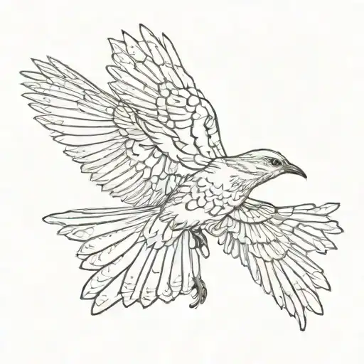 A mockingbird flying with its wings out  tattoo design idea
