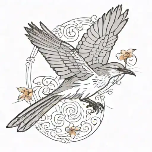 A mockingbird flying with its wings out  tattoo design idea