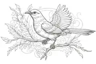 One flaying mockingbird with its wings stretched  out  tattoo design idea