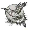 One flaying mockingbird with its wings stretched  out  tattoo design idea