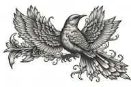One flaying mockingbird with its wings stretched  out  tattoo design idea