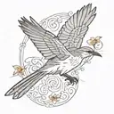 A mockingbird flying with its wings out  tattoo design idea