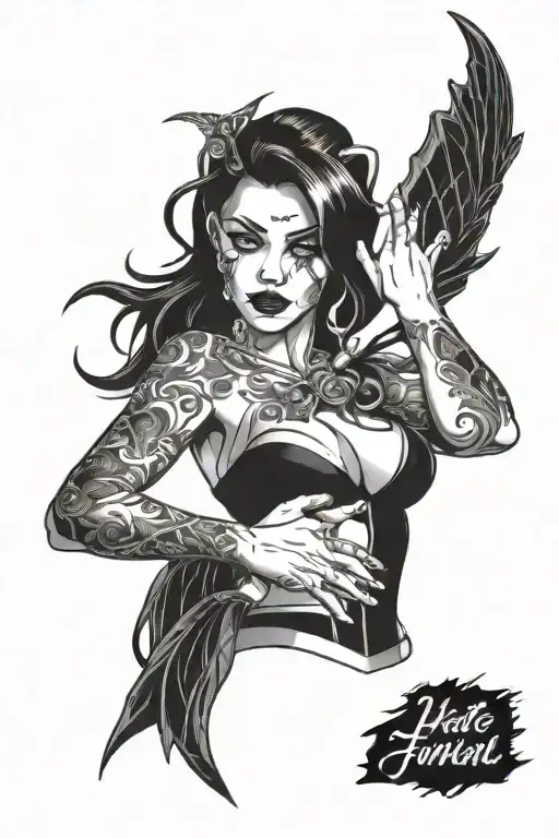  hate angry funeral sexy lady on the hand motor tattoo design idea