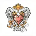 heart with angel wings and halo tattoo design idea