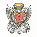 heart with angel wings and halo tattoo design idea