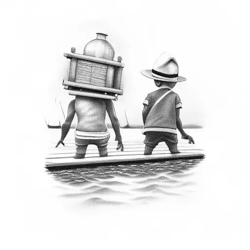 father and son off a dock tattoo design idea