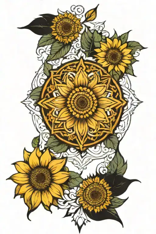 mandala with sunflowers on top tattoo design idea
