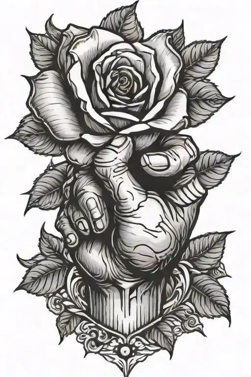 small hand holding thumb love rose  tattoo design idea