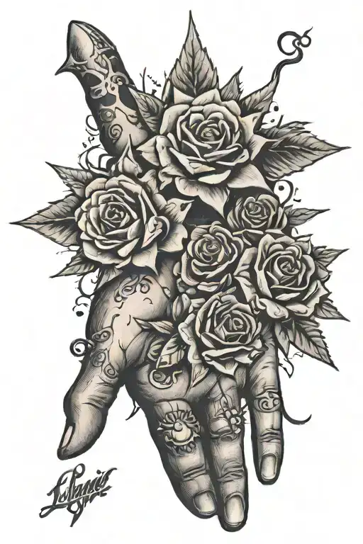 Sun, dice, two small hands holding fathers fingers, love, rose, family  tattoo design idea