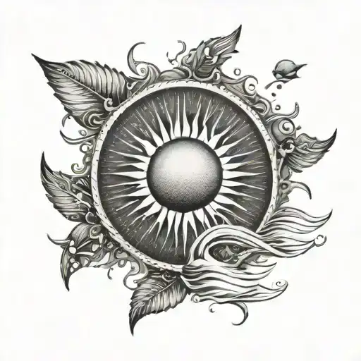 A dotwork tattoo of a sun shining over a serene beach scene, with your children's names subtly integrated into the design, symbolizing your love for your son and daughter tattoo design idea