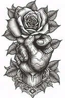 small hand holding thumb love rose  tattoo design idea