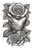 small hand holding thumb love rose  tattoo design idea