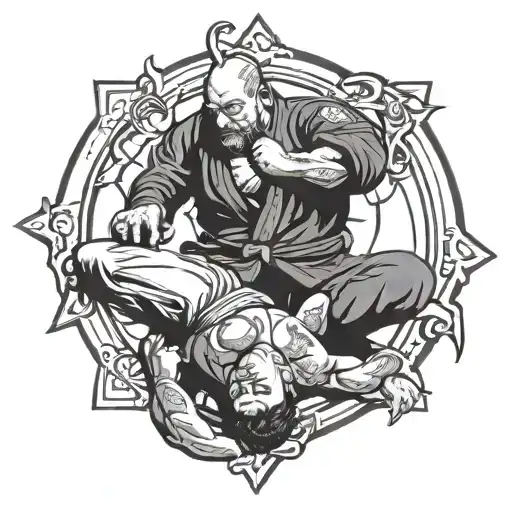 Brazilian jiu jitsu fighter grappling tattoo design idea