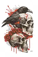raven perched on a skull tattoo design idea