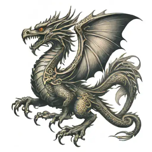 Design a tattoo of a Kurdish mythological creature, such as a dragon or phoenix tattoo design idea