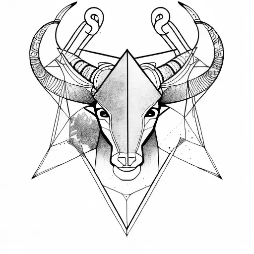 triangles and polygons creating a face of a capricorn with long horns and abstract background  tattoo design idea