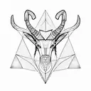 triangles and polygons creating a face of a capricorn with long horns and abstract background  tattoo design idea