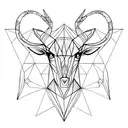 triangles and polygons creating a face of a capricorn with long horns and abstract background  tattoo design idea