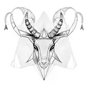 triangles and polygons creating a face of a capricorn with long horns and abstract background  tattoo design idea