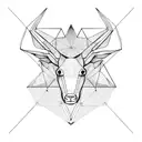 triangles and polygons creating a face of a capricorn with long horns and abstract background  tattoo design idea