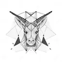 triangles and polygons creating a face of a capricorn with long horns and abstract background  tattoo design idea