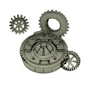 A 3D printer nozzle with gears and mechanical elements, surrounded by delicate dotwork flowers tattoo design idea