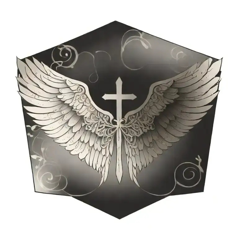 Wing With cross tattoo design idea