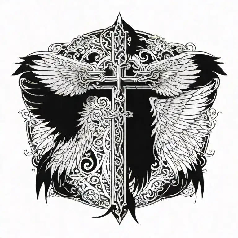 Wing With cross tattoo design idea