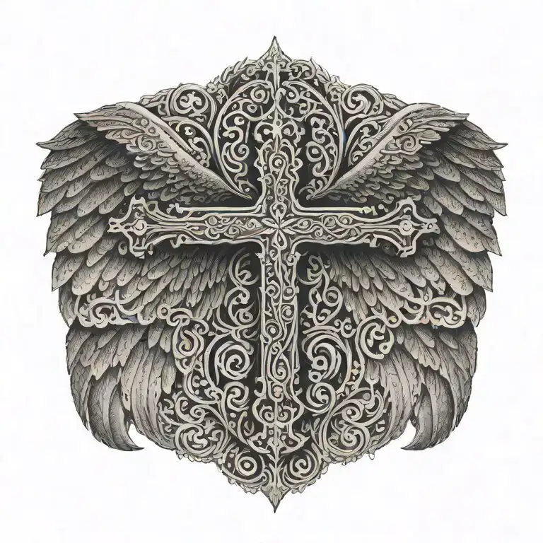 Wing With cross tattoo design idea