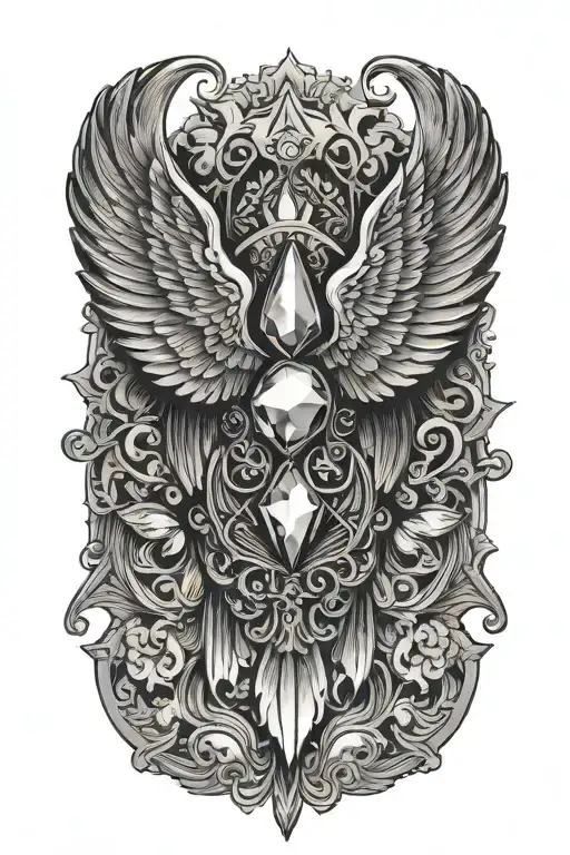 Wings and Diamond in middle finger tattoo design idea
