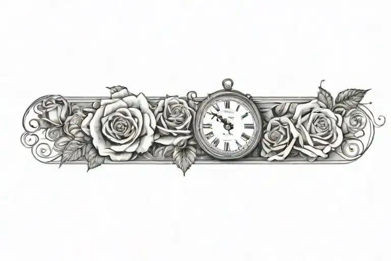 Roses, clock, letters 'IGY6' us flag tattoo design idea