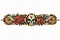 Skull, roses, clock, wings tattoo design idea