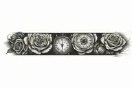 Roses, clock, us flag tattoo design idea