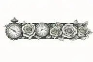 Roses, clock, letters 'IGY6' us flag tattoo design idea