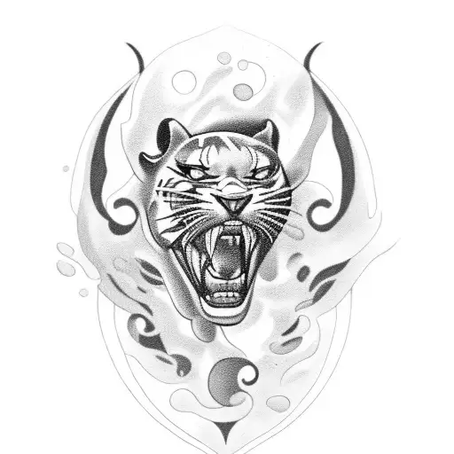 A fierce panther in an old school tattoo style, representing the client's love for Pantere and their bold personality tattoo design idea