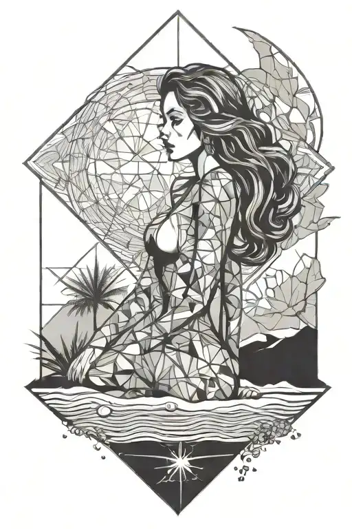 sexy lady on beach scene tattoo design idea