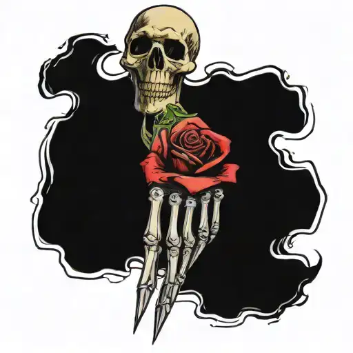 skeleton hand & rose made of money tattoo design idea