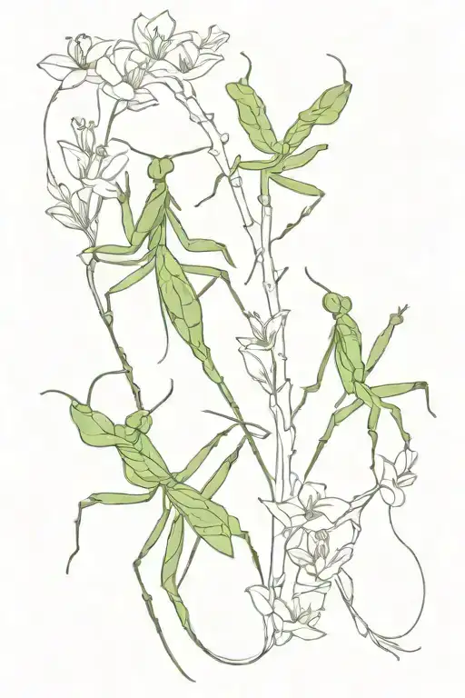 praying mantis orchid flowers intertwined tattoo design idea